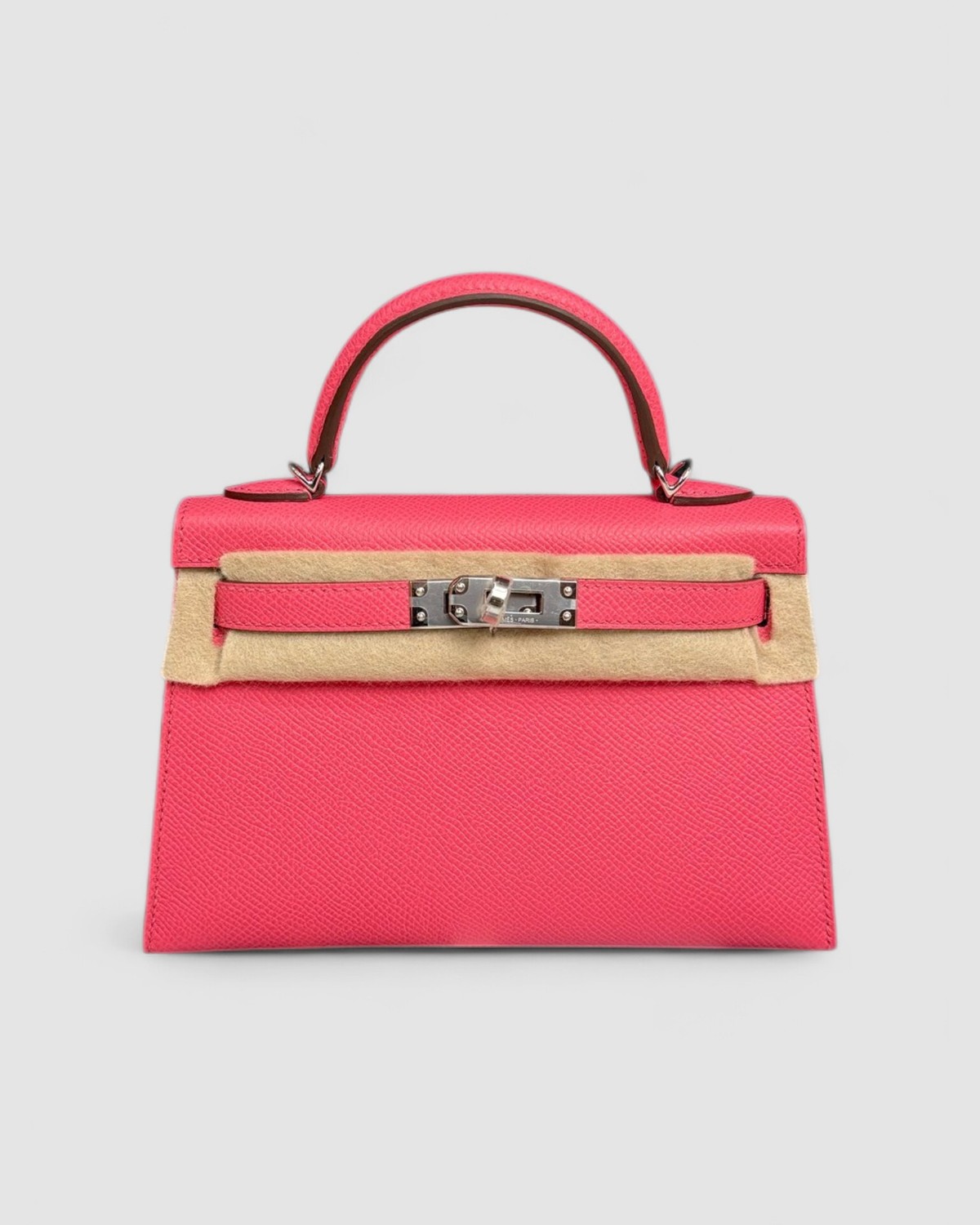 Hermes Mini Kelly K20 Rose Azalee Epsom Palladium Hardware front view