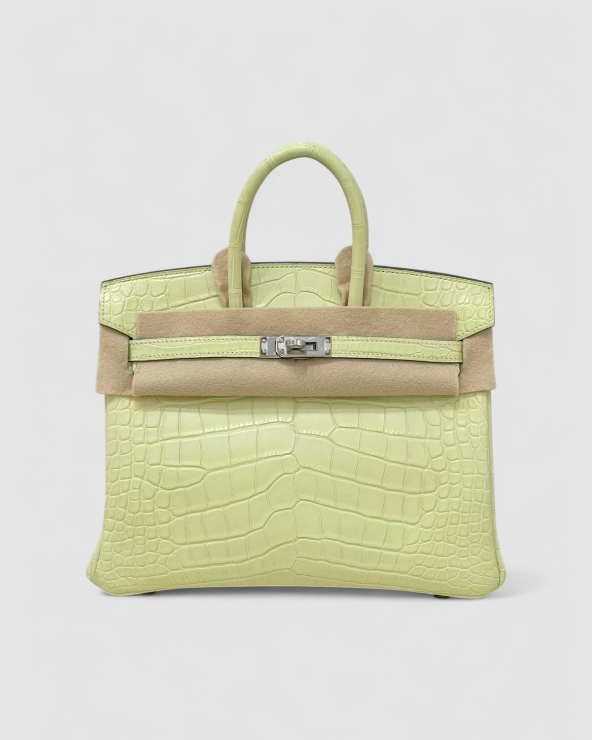 Hermes Birkin 25 Jaune Bourgeon Matte Croc Palladium Hardware front view