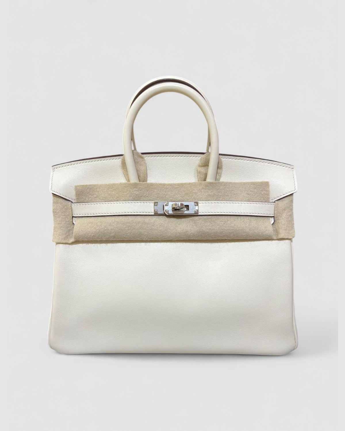 Hermes Birkin 25 Nata Swift Palladium Hardware front view