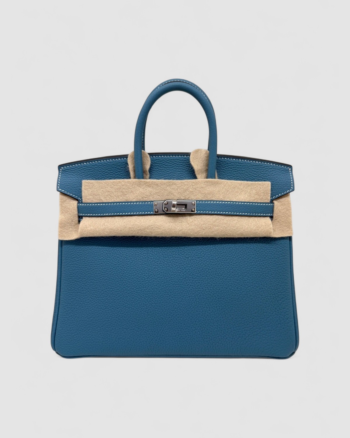 Hermes Birkin 25 Blue Jean Togo Palladium Hardware front view