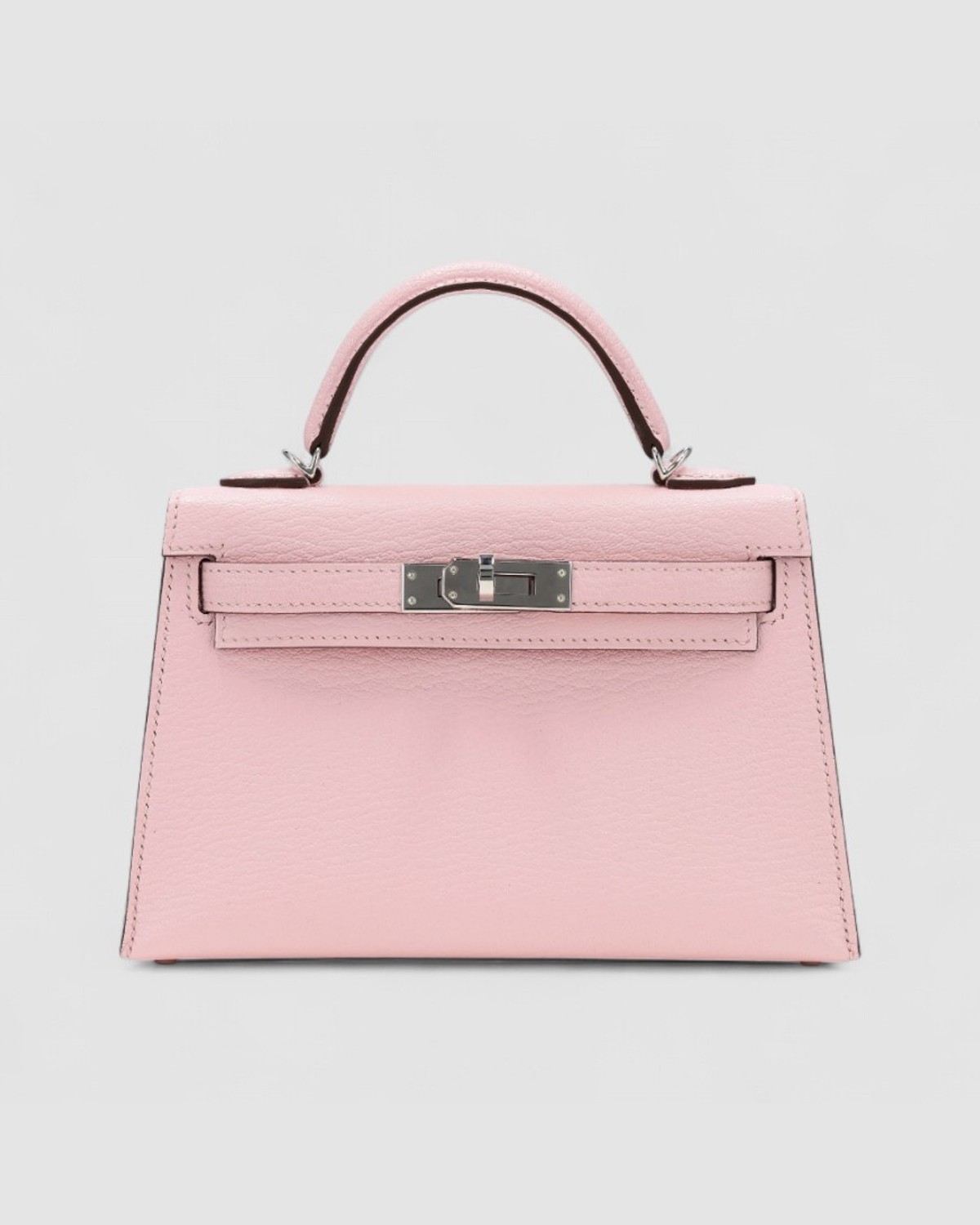 Hermes Mini Kelly K20 Rose Sakura Chevre Palladium Hardware front view