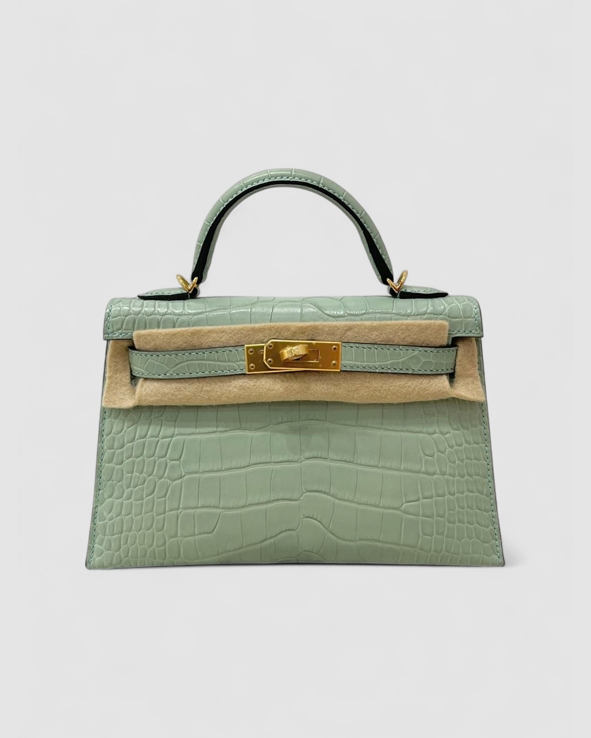 Hermes Mini Kelly K20 Vert De Au Matte Alligator Croc Gold Hardware front view