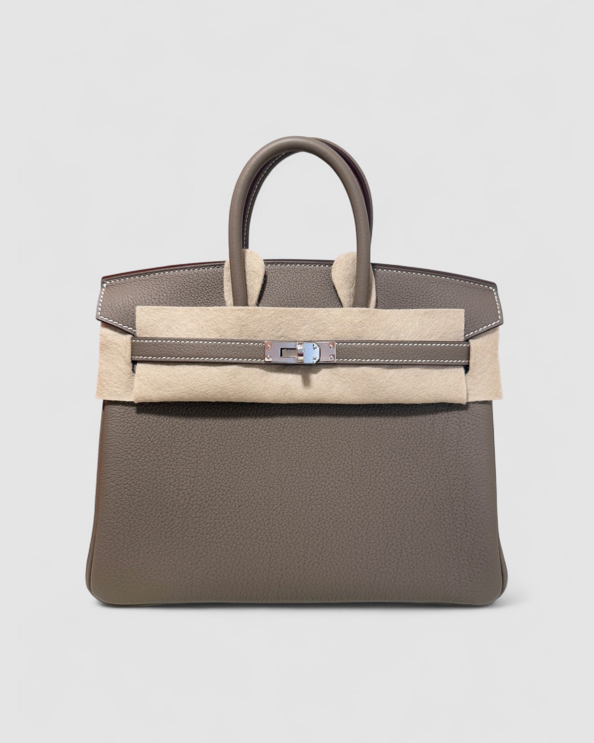 Hermes Birkin 25 Etoupe Togo Palladium Hardware front view