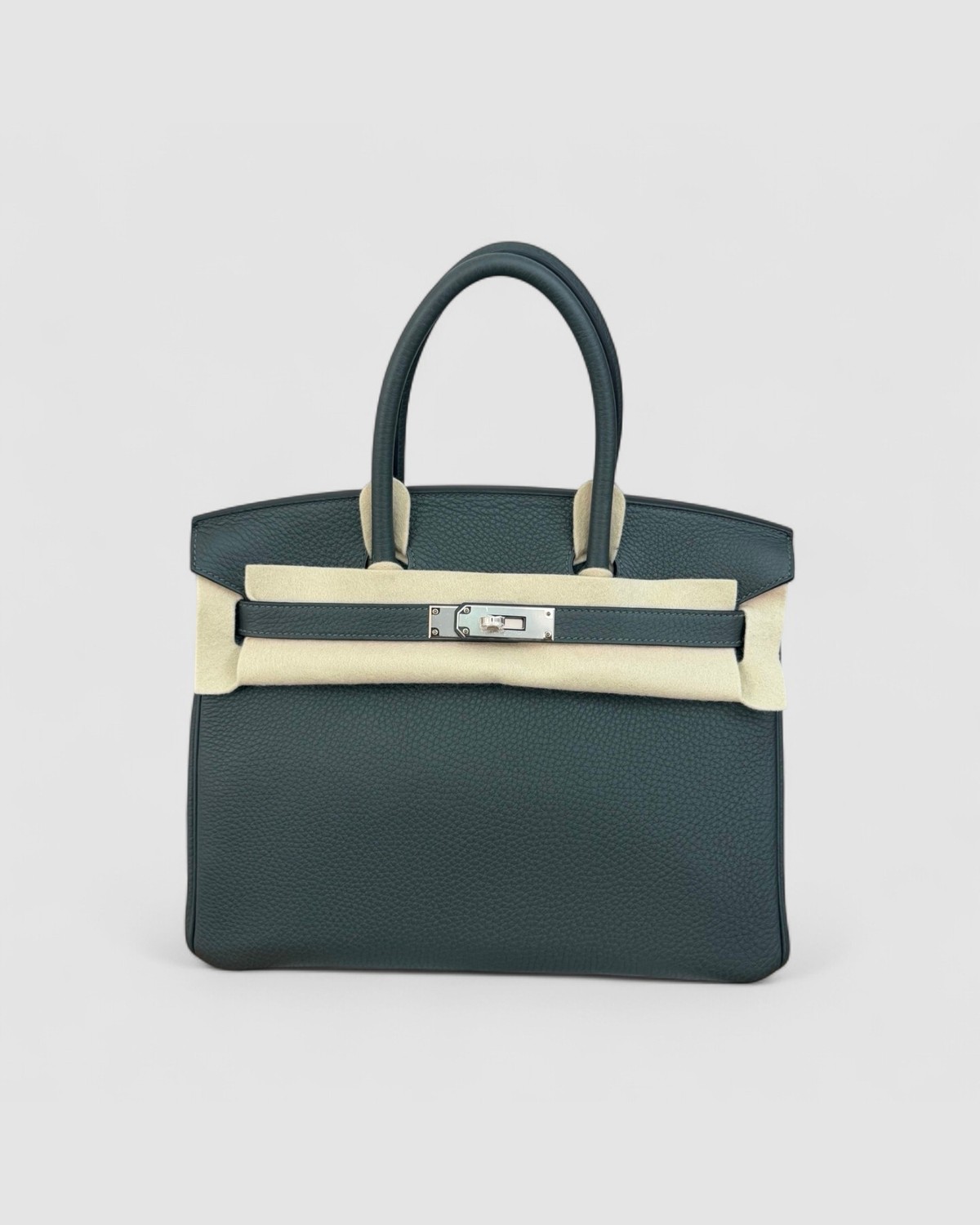 Hermes Birkin 30 Vert Fonce Togo Palladium Hardware front view