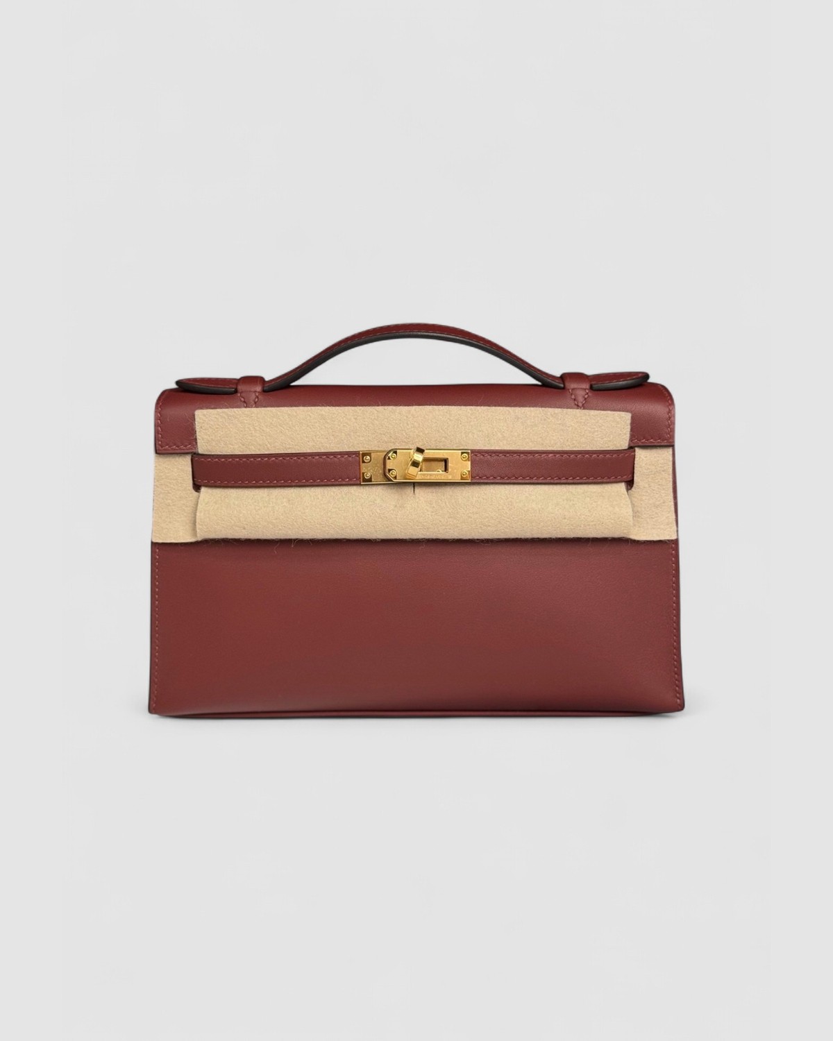 Hermes Kelly Pochette KP Rouge H Swift Gold Hardware front view