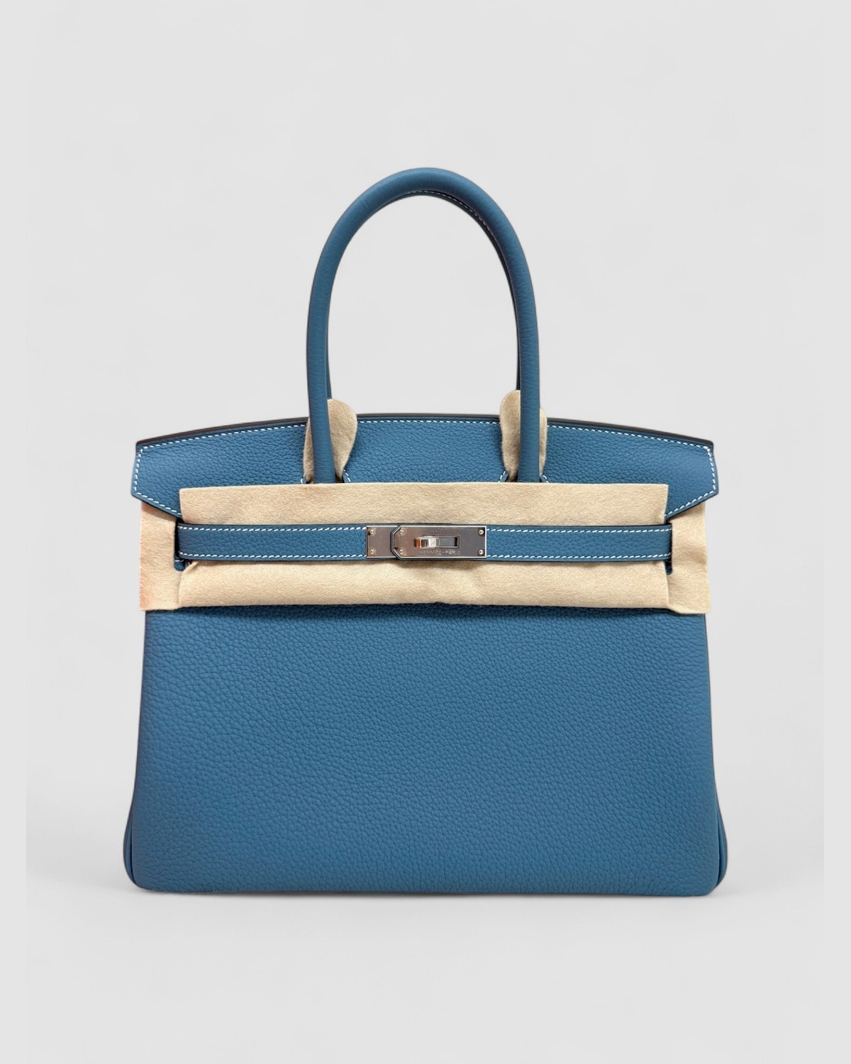 Hermes Birkin 30 Blue Jean Togo Palladium Hardware front view