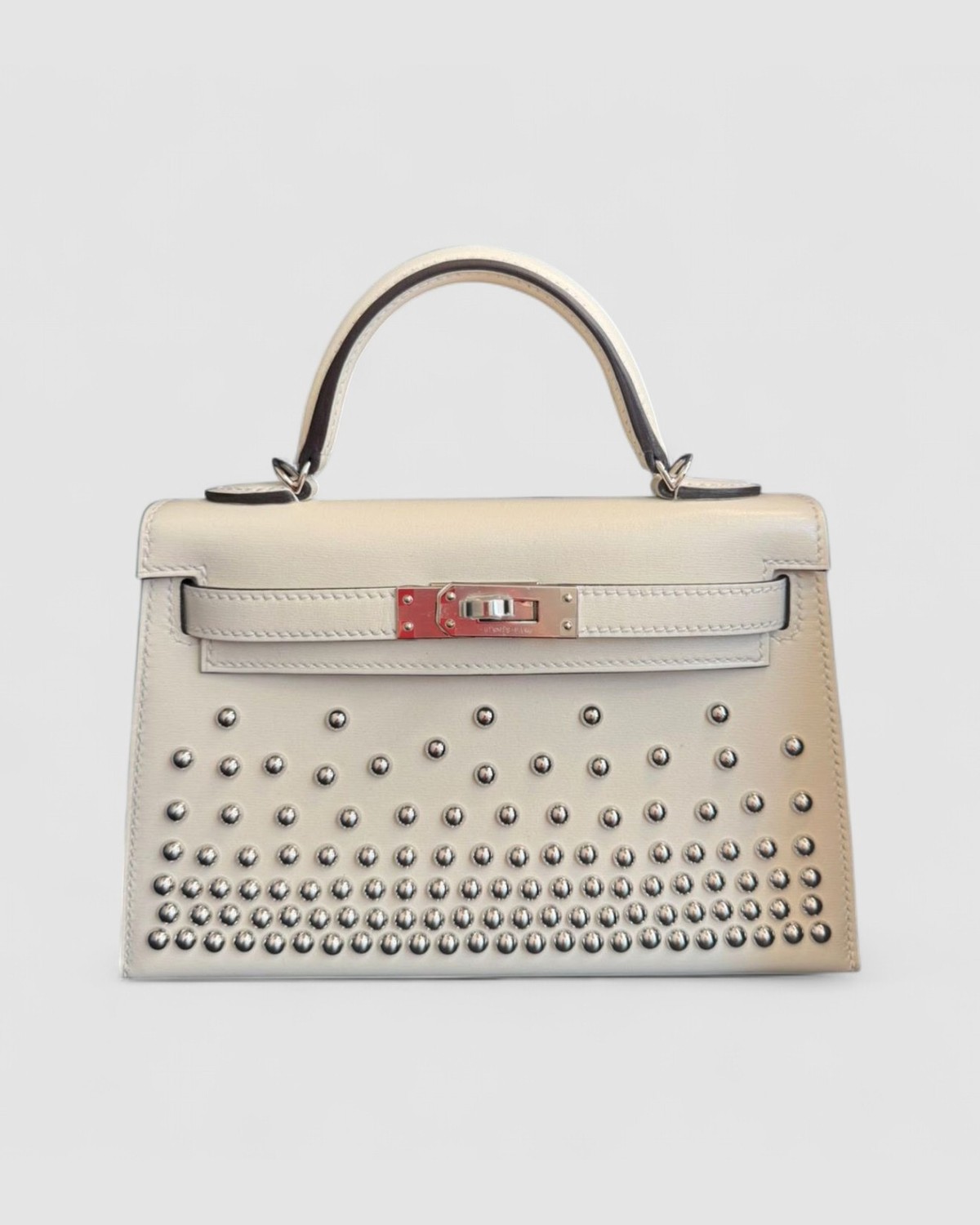 Hermes Mini Kelly K20 Cloute Creme Box Palladium Hardware front view