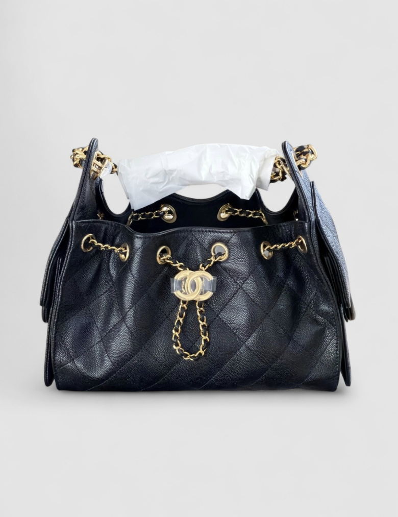 Chanel 25 Mini Black Gold Hardware front view