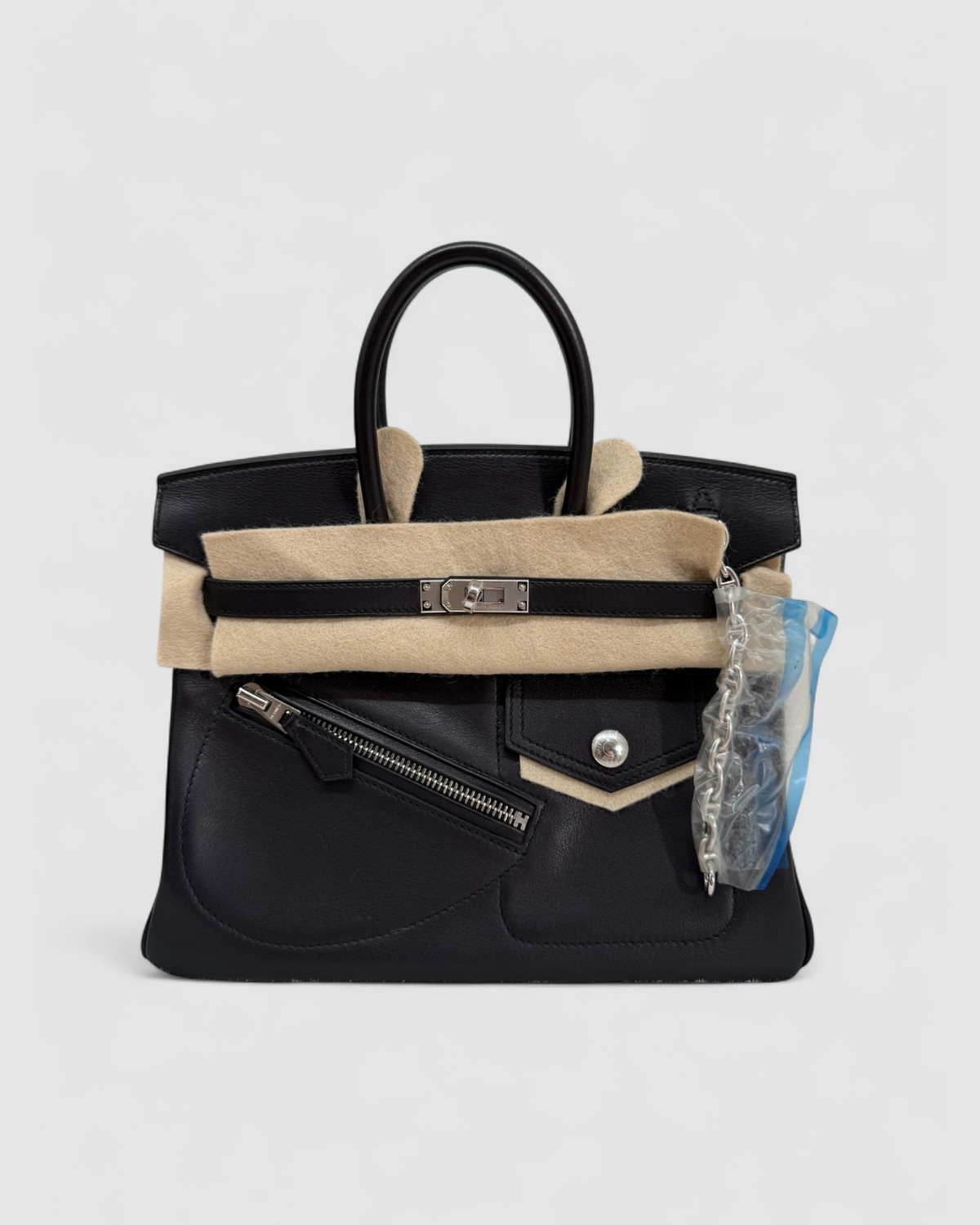 Hermes Birkin 25 Black Volupto Palladium Hardware front view