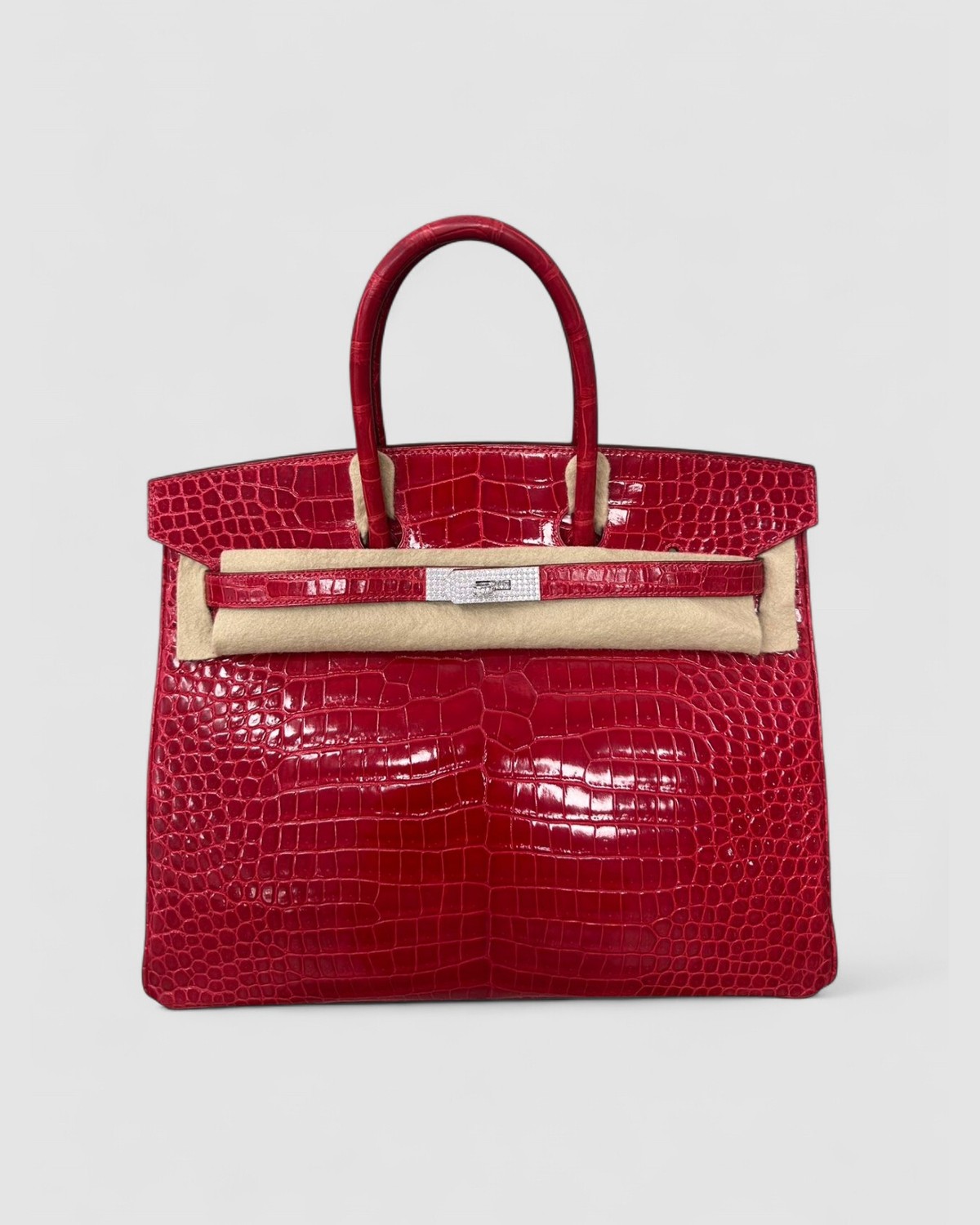 Hermes Birkin 35 Braise Shiny Croc Diamond PHW front view