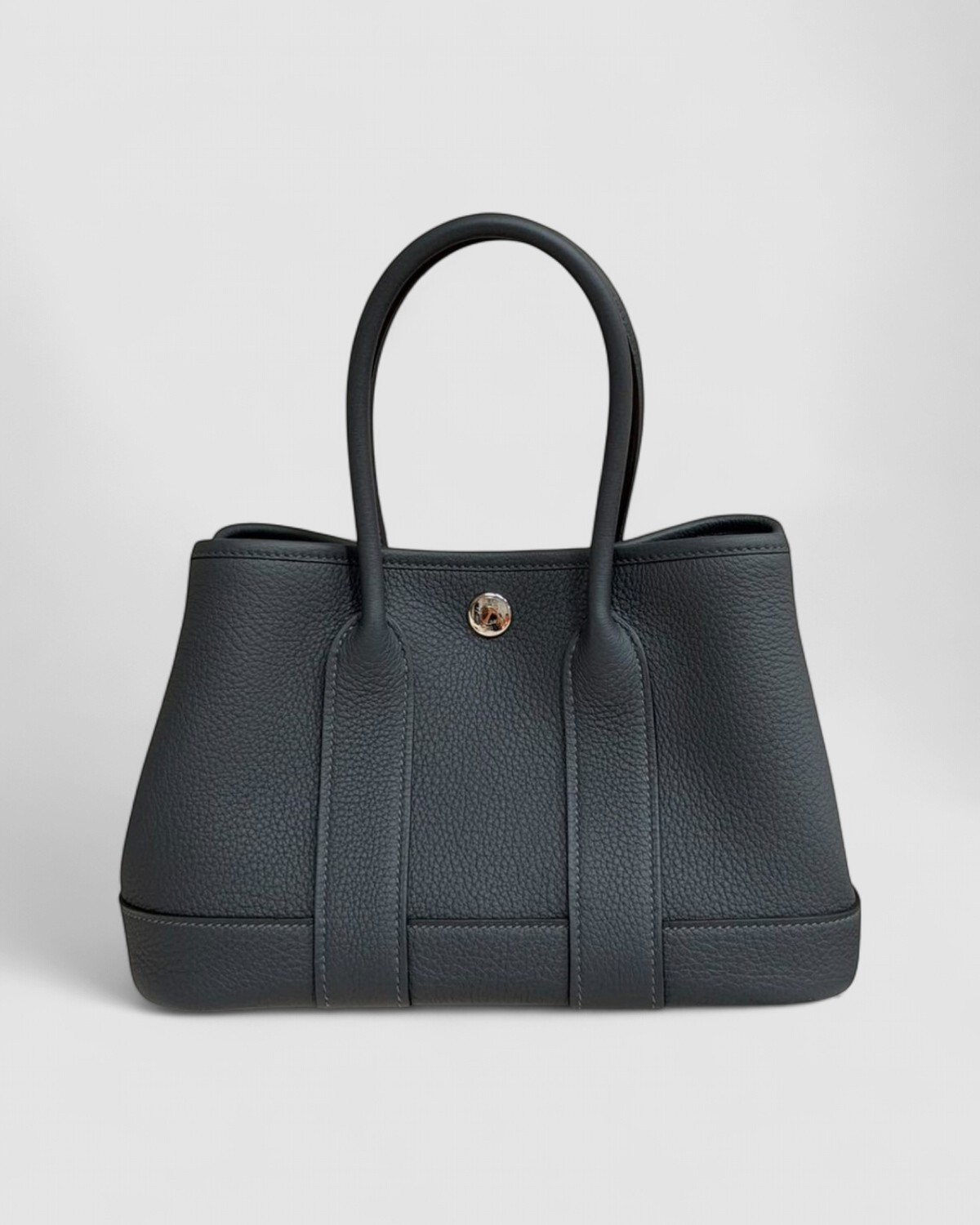 Hermes Mini Garden Party Gris Misty Togo Palladium Hardware front view