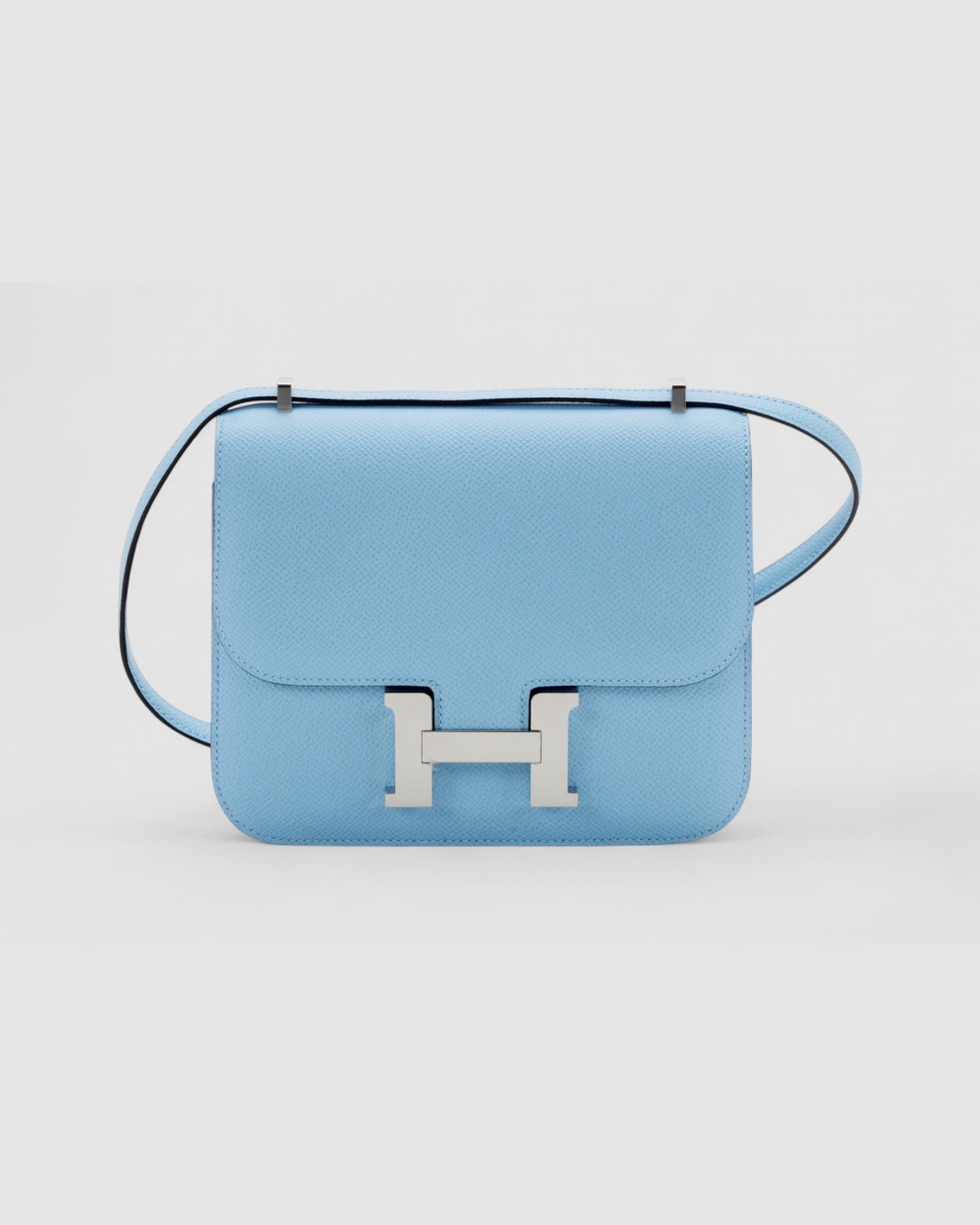 Hermes Constance 18 Blue Celeste Epsom Palladium Hardware front view