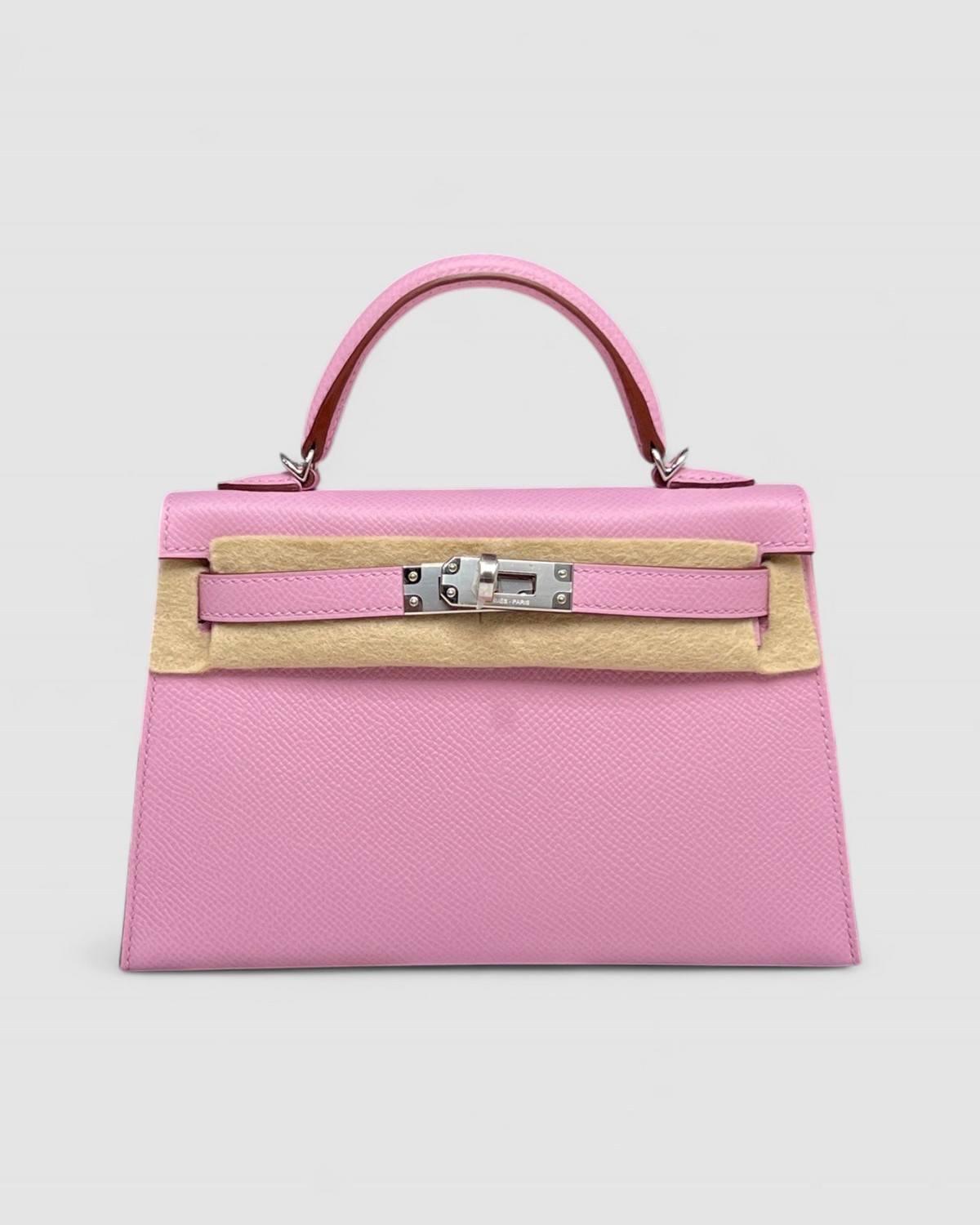 Hermes Mini Kelly K20 Mauve Sylvestre Epsom Palladium Hardware front view