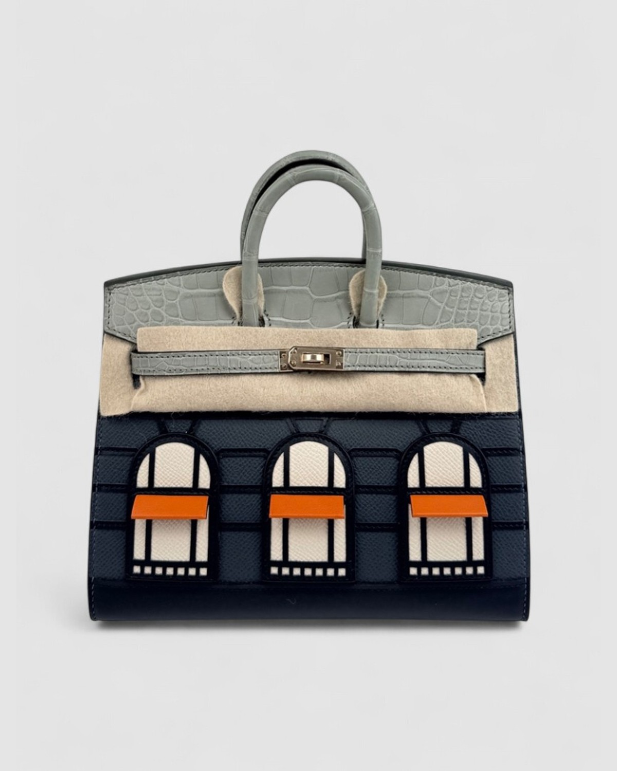 Hermes Birkin 20 Faubourg Rainy Day Matte Alligator Croc Permabrass Hardware front view